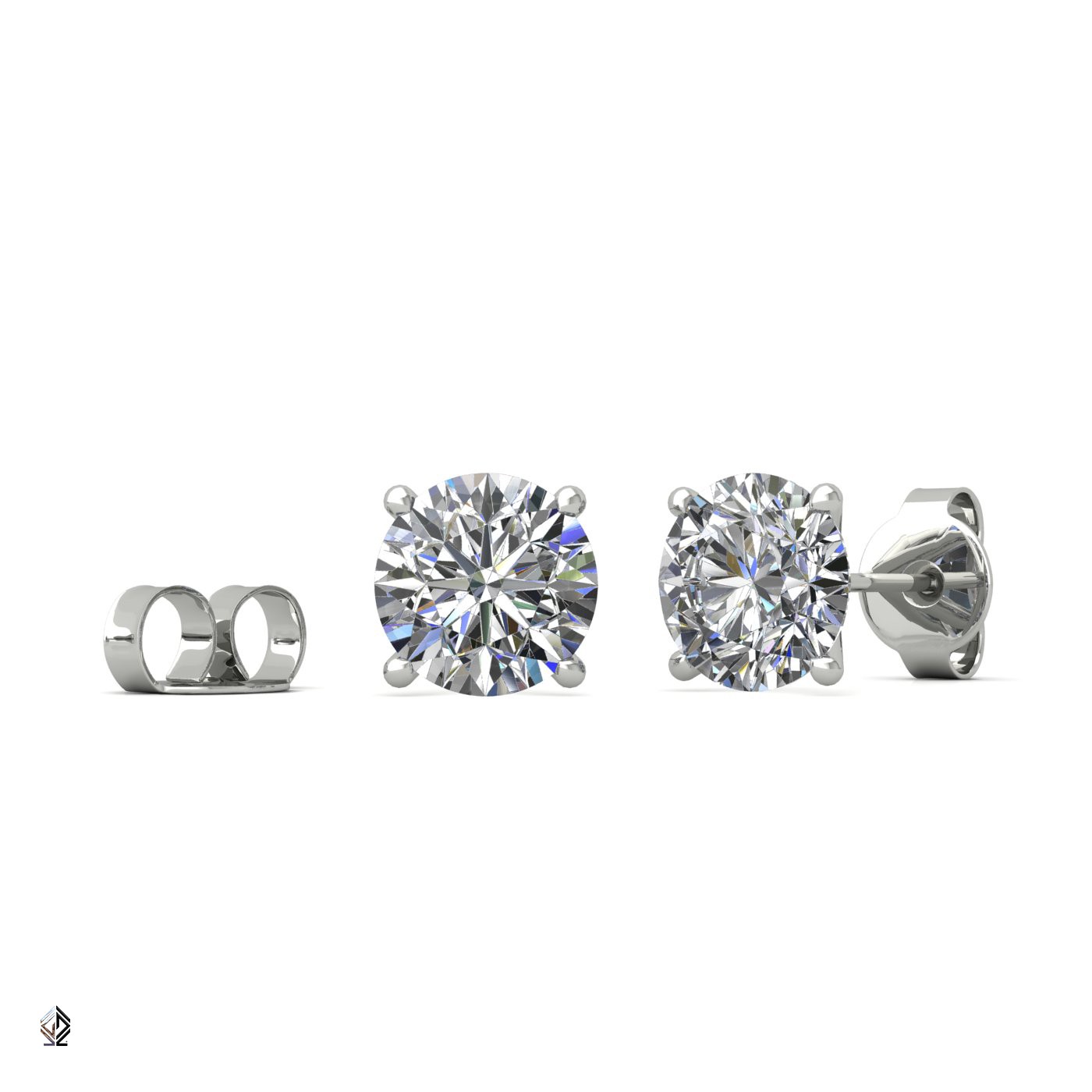 18k white gold 0,7 ct each (1,4 tcw) 4 prongs round cut classic diamond earring studs