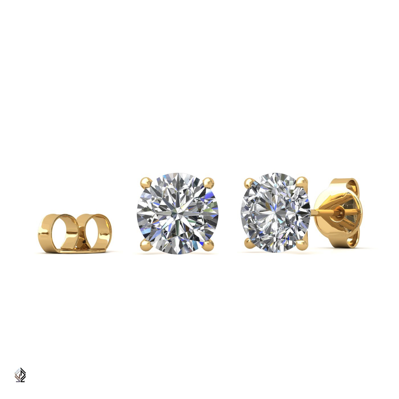 18k yellow gold 0,7 ct each (1,4 tcw) 4 prongs round cut classic diamond earring studs