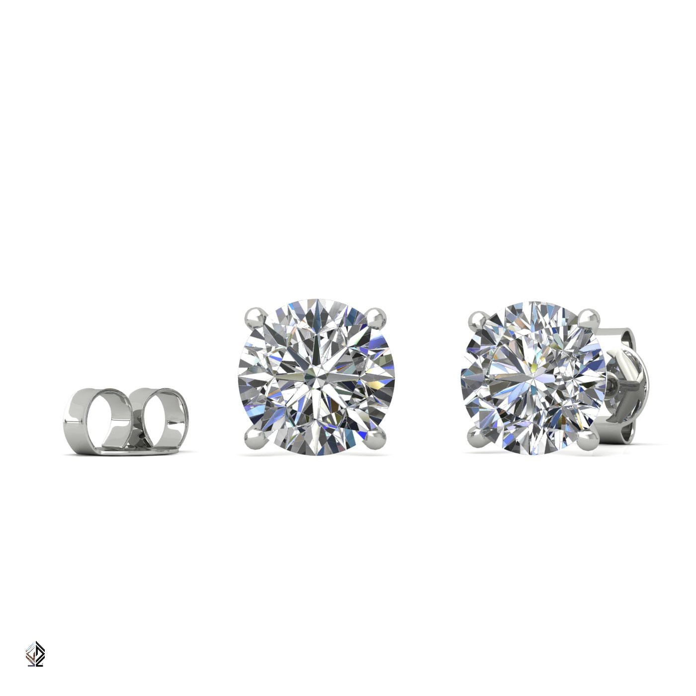 18k white gold 1.0 ct each (2,0 tcw) 4 prongs round cut classic diamond earring studs