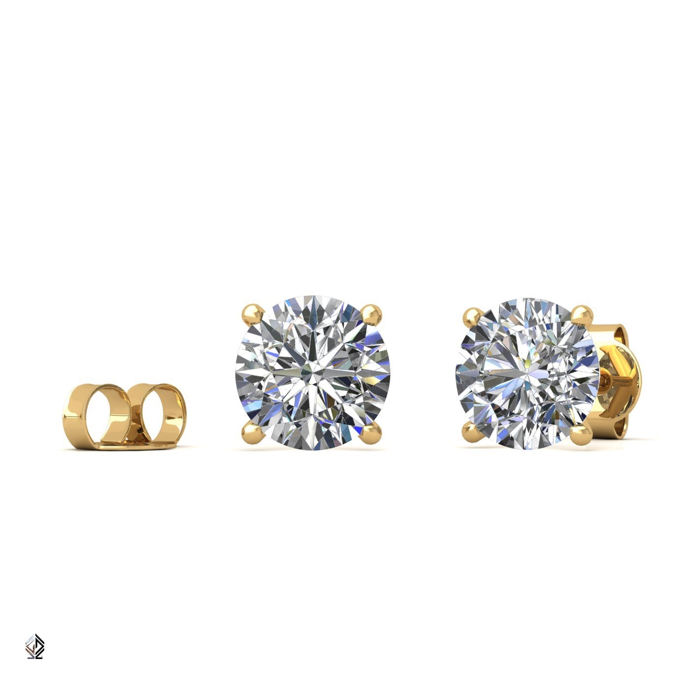 18k yellow gold 1.0 ct each (2,0 tcw) 4 prongs round cut classic diamond earring studs