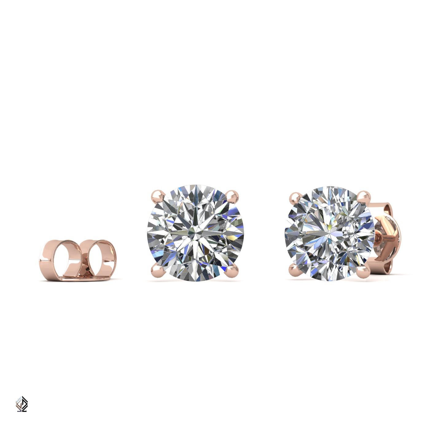 18k rose gold 1.0 ct each (2,0 tcw) 4 prongs round cut classic diamond earring studs