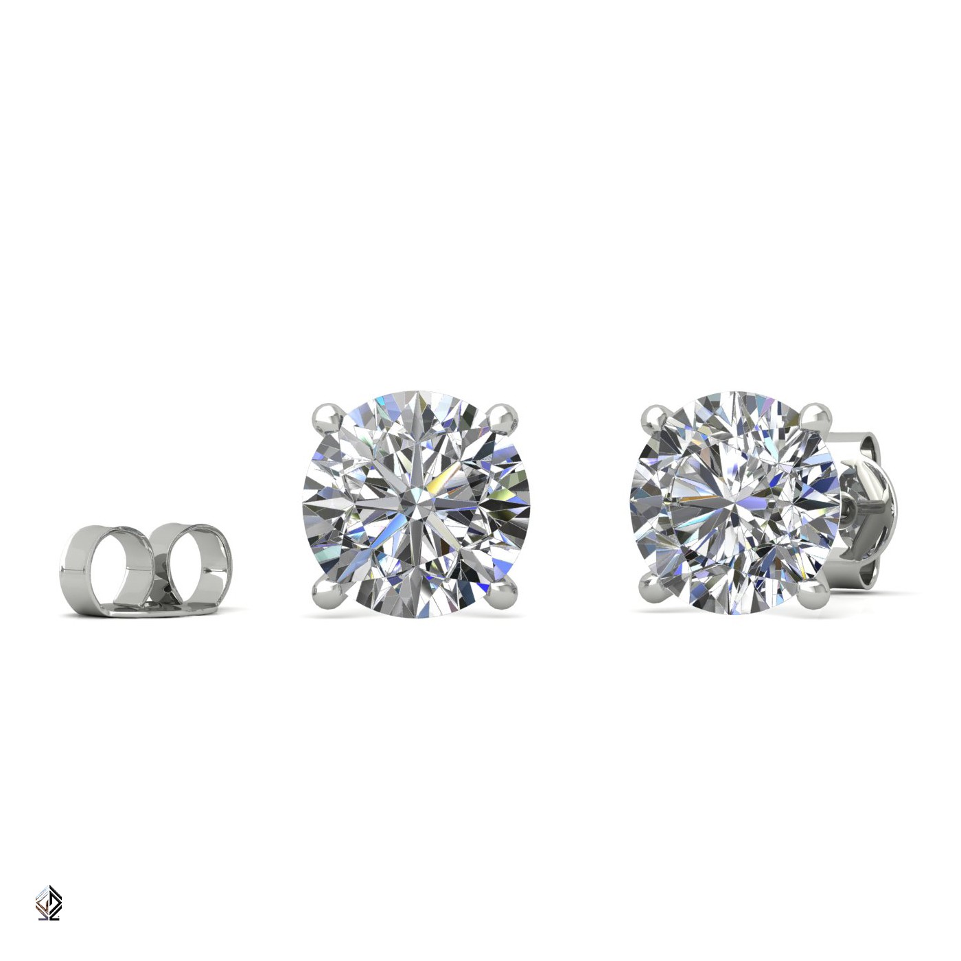 18k white gold 0,3 ct each (0,6 tcw) 4 prongs round cut classic diamond earring studs Photos & images