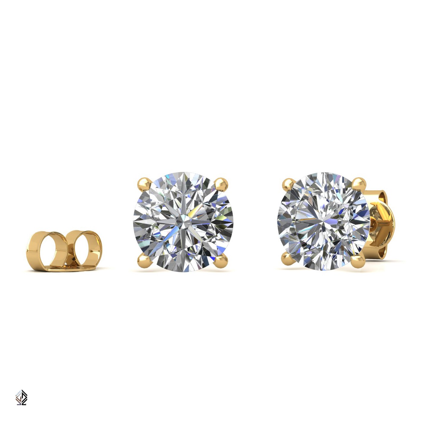 18k yellow gold 0,7 ct each (1,4 tcw) 4 prongs round cut classic diamond earring studs Photos & images