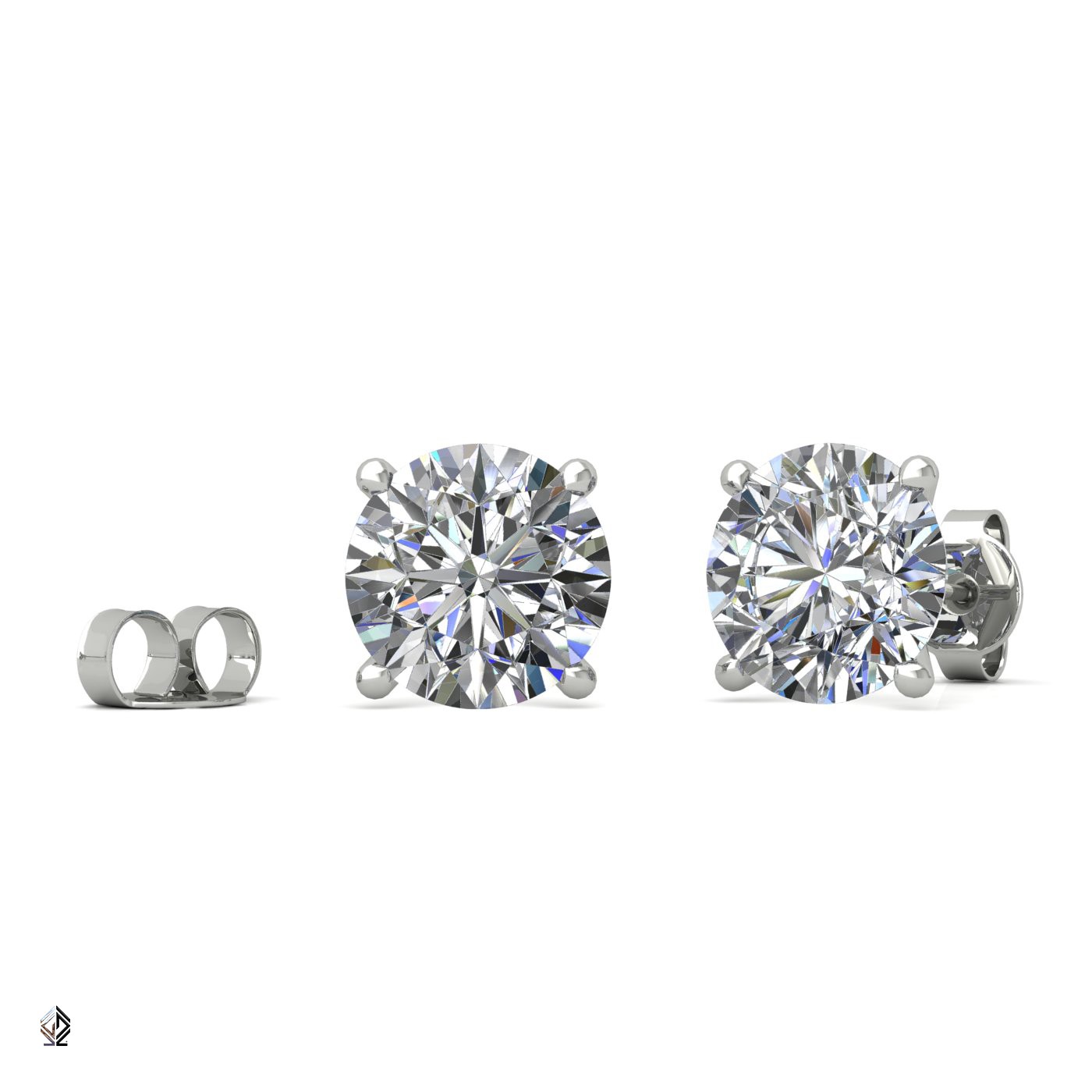 18k white gold 1.5 ct each (3,0 tcw) 4 prongs round cut classic diamond earring studs