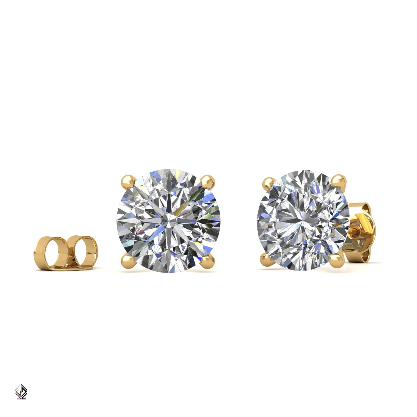 18k yellow gold 0,5 ct each (1,0 tcw) 4 prongs round cut classic diamond earring studs Photos & images