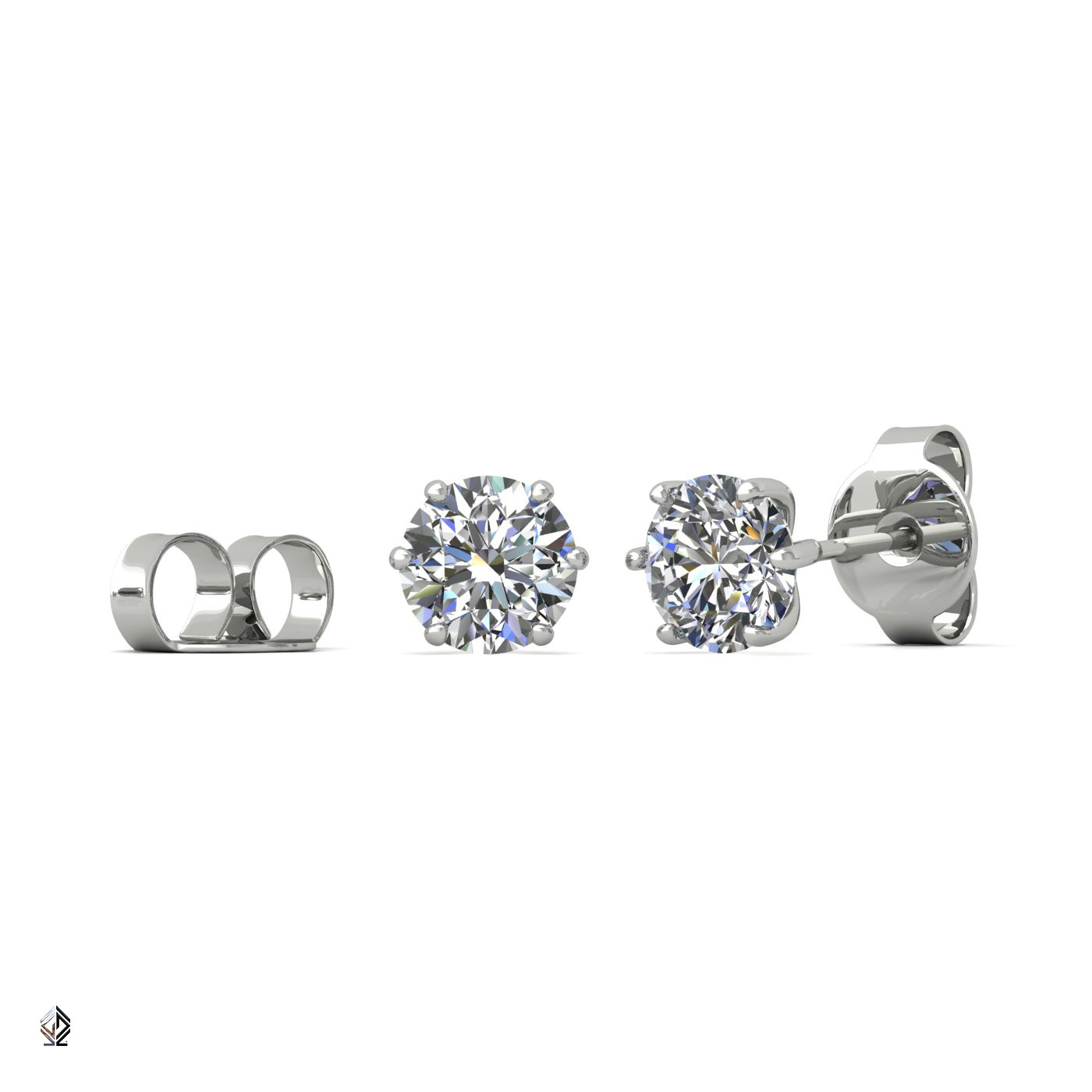 18k white gold 0,3 ct each (0,6 tcw) 6 prongs round shape diamond earrings