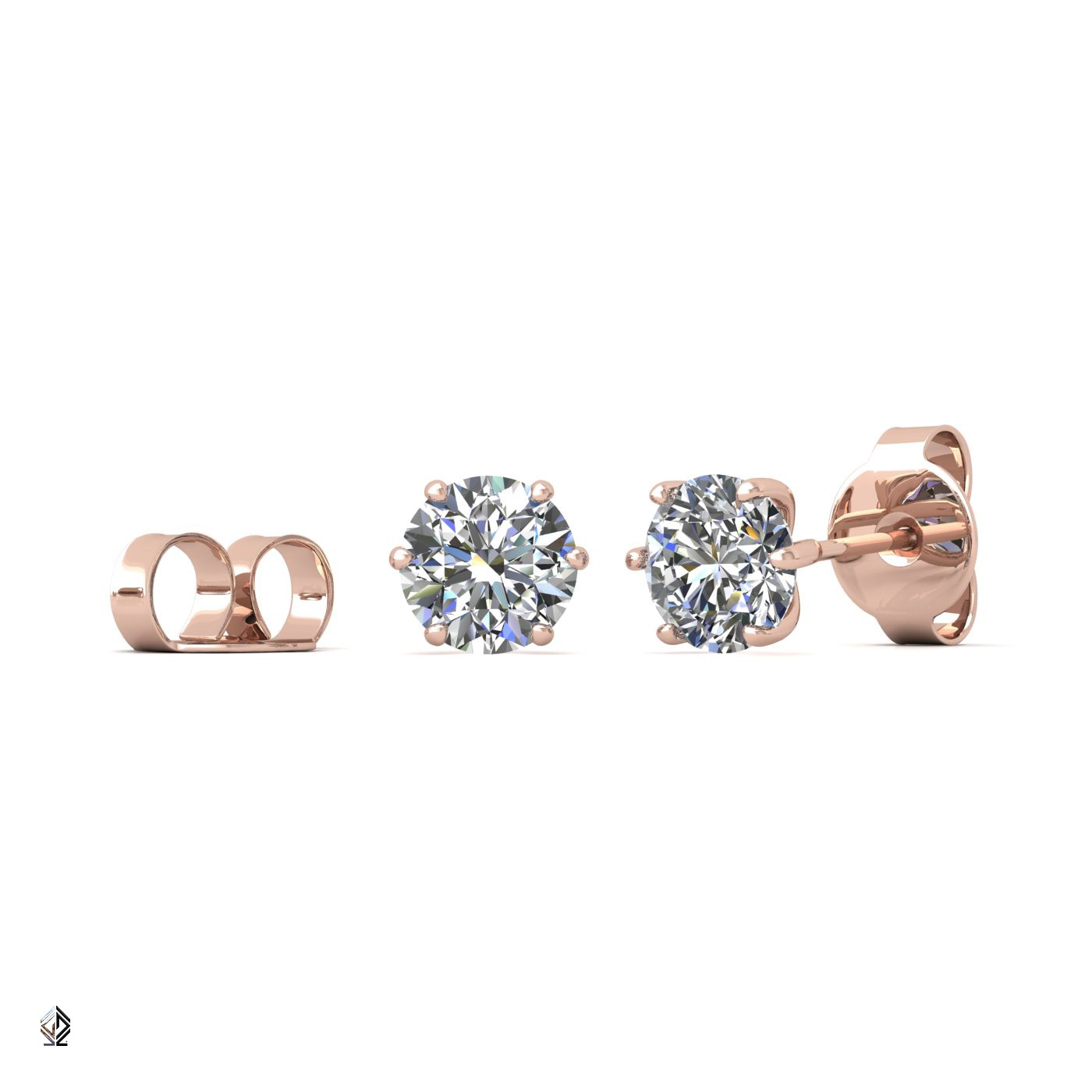 18k rose gold 0,3 ct each (0,6 tcw) 6 prongs round shape diamond earrings