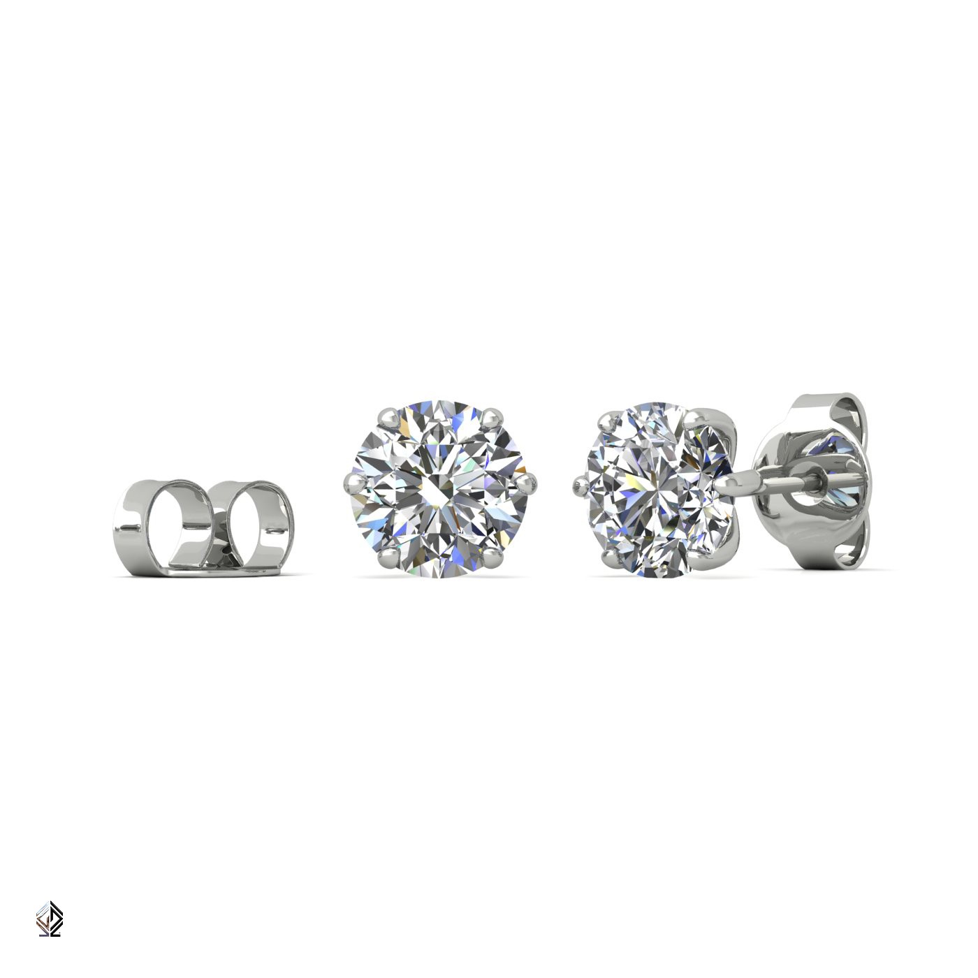 18k white gold 0,5 ct each (1,0 tcw) 6 prongs round shape diamond earrings
