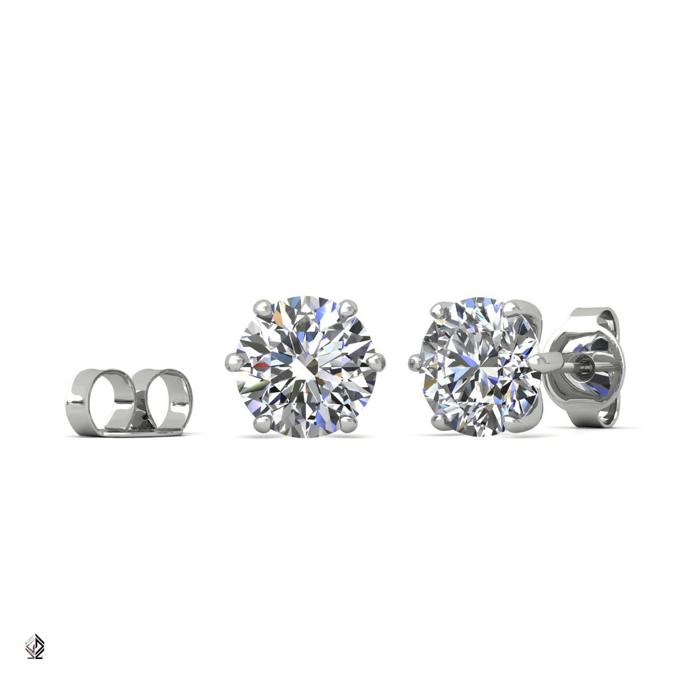 18k white gold 0,3 ct each (0,6 tcw) 6 prongs round shape diamond earrings Photos & images