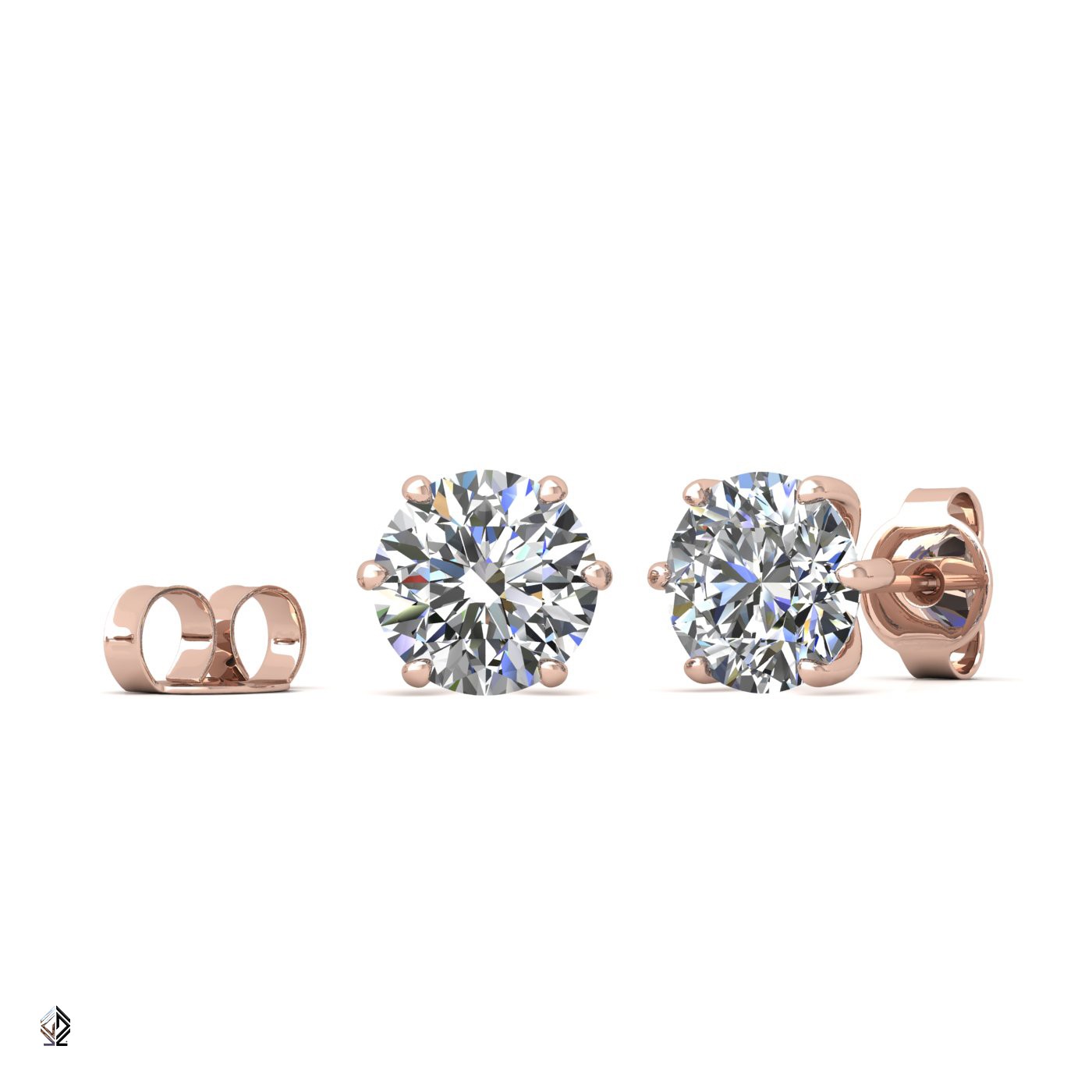 18k rose gold 0,7 ct each (1,4 tcw) 6 prongs round shape diamond earrings