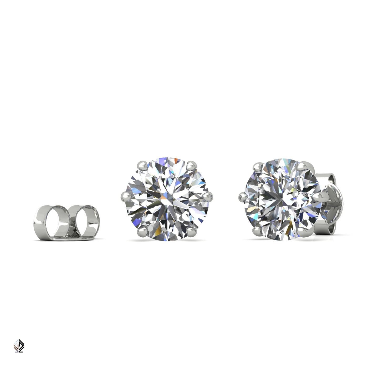 18k white gold 1.0 ct each (2,0 tcw) 6 prongs round shape diamond earrings