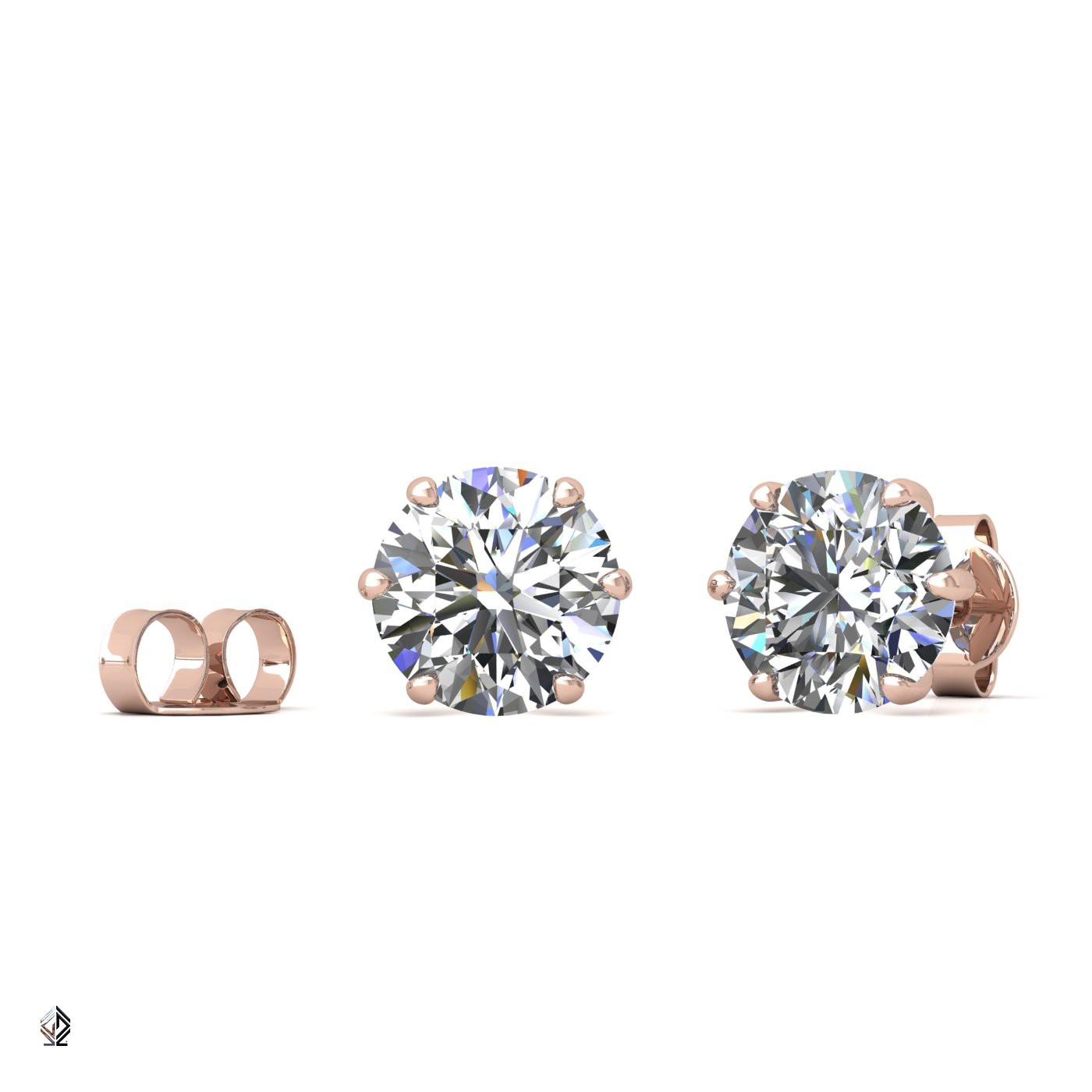 18k rose gold 1.0 ct each (2,0 tcw) 6 prongs round shape diamond earrings
