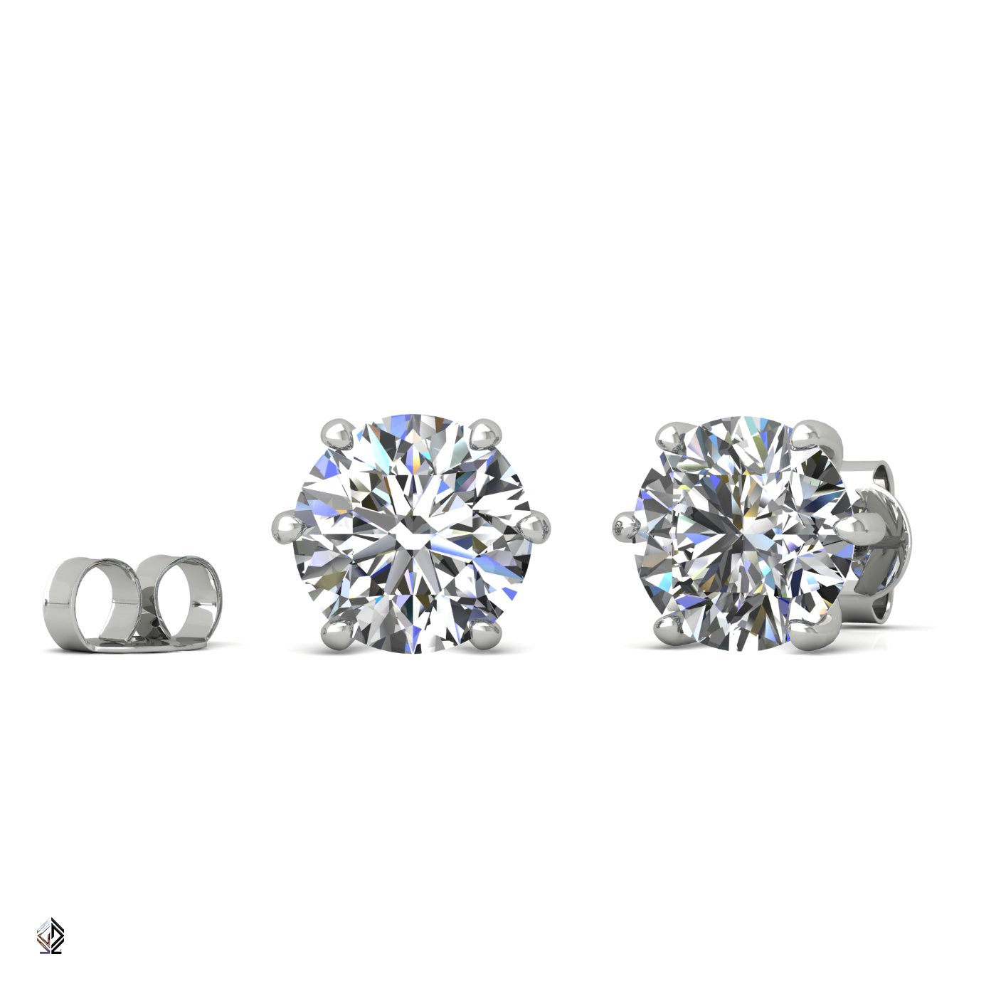 18k white gold 2.0 ct each (4,0 tcw) 6 prongs round shape diamond earrings Photos & images