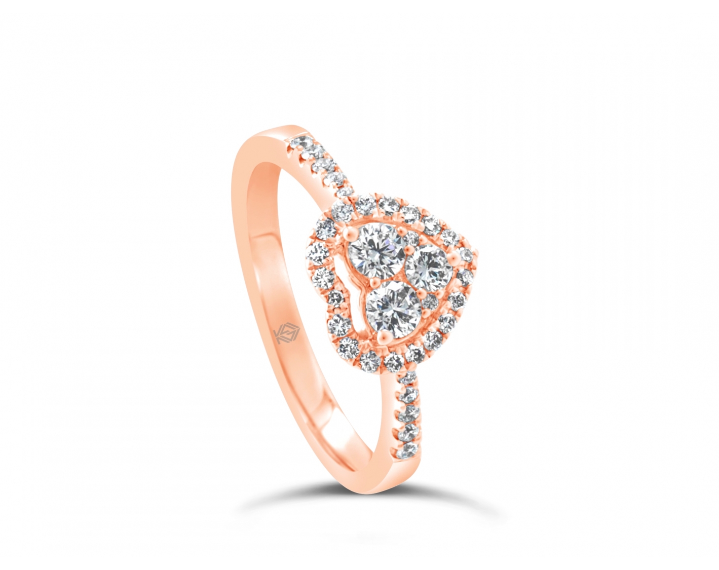 18k white gold heart shaped halo illusion set engagement ring with round pave set diamonds Photos & images