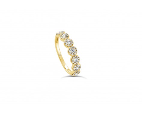18k yellow gold half eternity halo and pave set round brilliant diamond wedding ring Photos & images