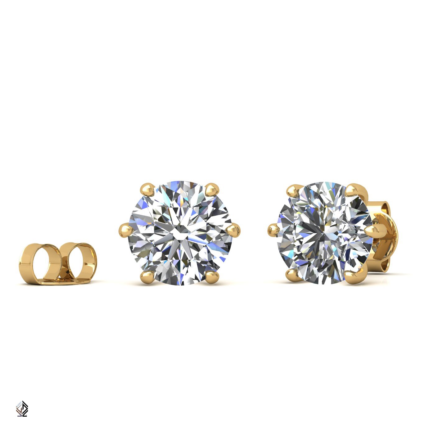 18k yellow gold 1.2 ct each (2,4 tcw) 6 prongs round shape diamond earrings