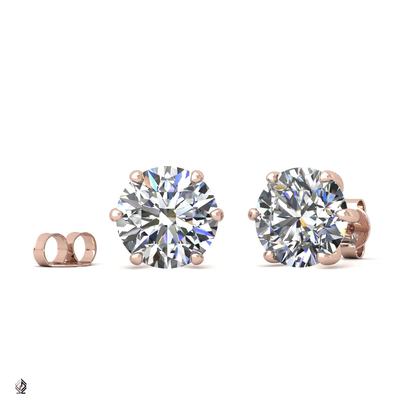 18k rose gold 2.0 ct each (4,0 tcw) 6 prongs round shape diamond earrings