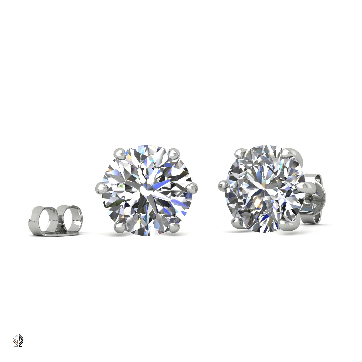 18k white gold 1.5 ct each (3,0 tcw) 6 prongs round shape diamond earrings Photos & images