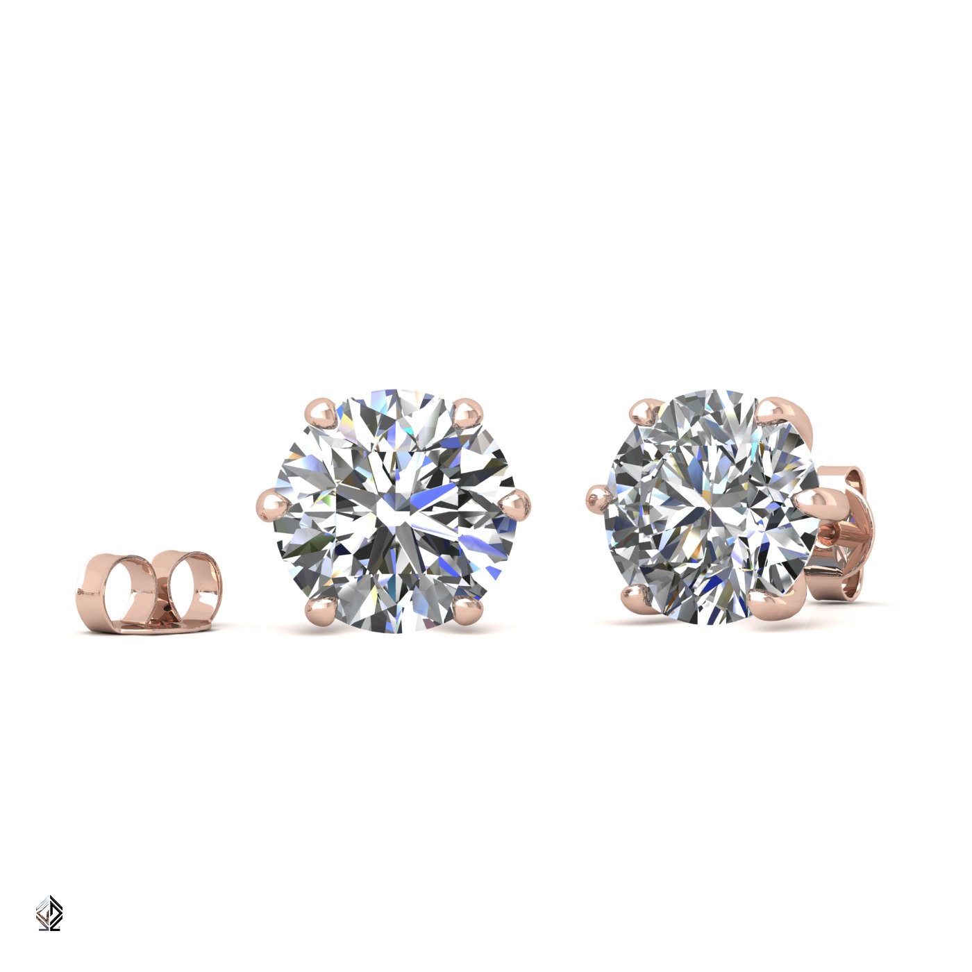 18k rose gold 2.5 ct each (5,0 tcw) 6 prongs round shape diamond earrings
