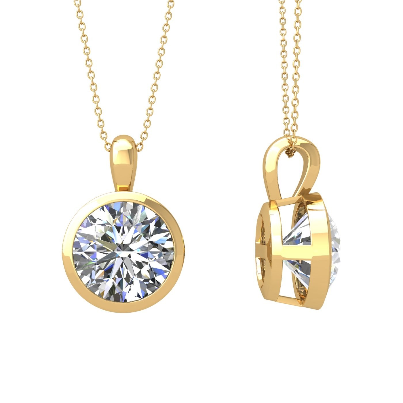 18k yellow gold 1.0 ct round shape bezel set diamond pendant