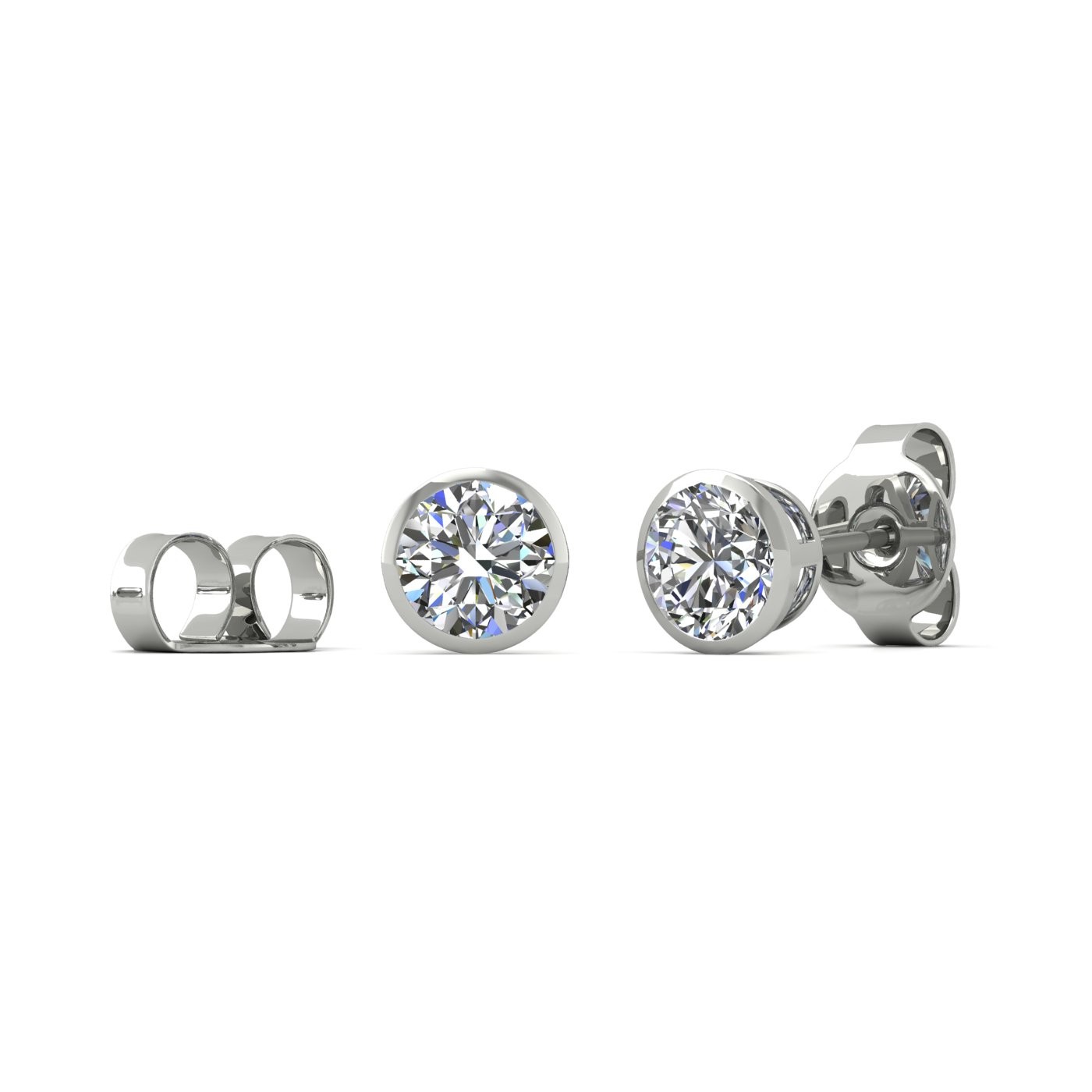 18K WHITE GOLD 0,3 CT EACH (0,6 TCW) ROUND BRILLIANT CUT DIAMOND BEZEL SET EARRING STUDS