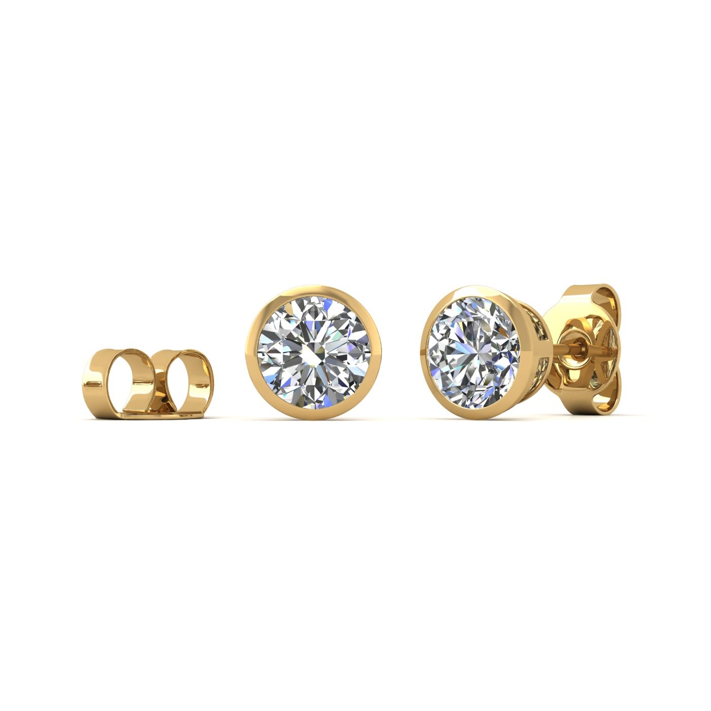 18k yellow gold 0,5 ct each (1,0 tcw) round brilliant cut diamond bezel set earring studs