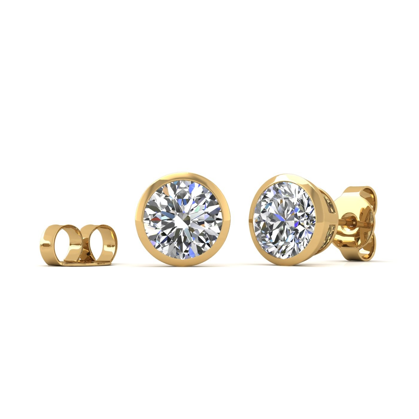 18k yellow gold 1.2 ct each (2,4 tcw) round brilliant cut diamond bezel set earring studs Photos & images
