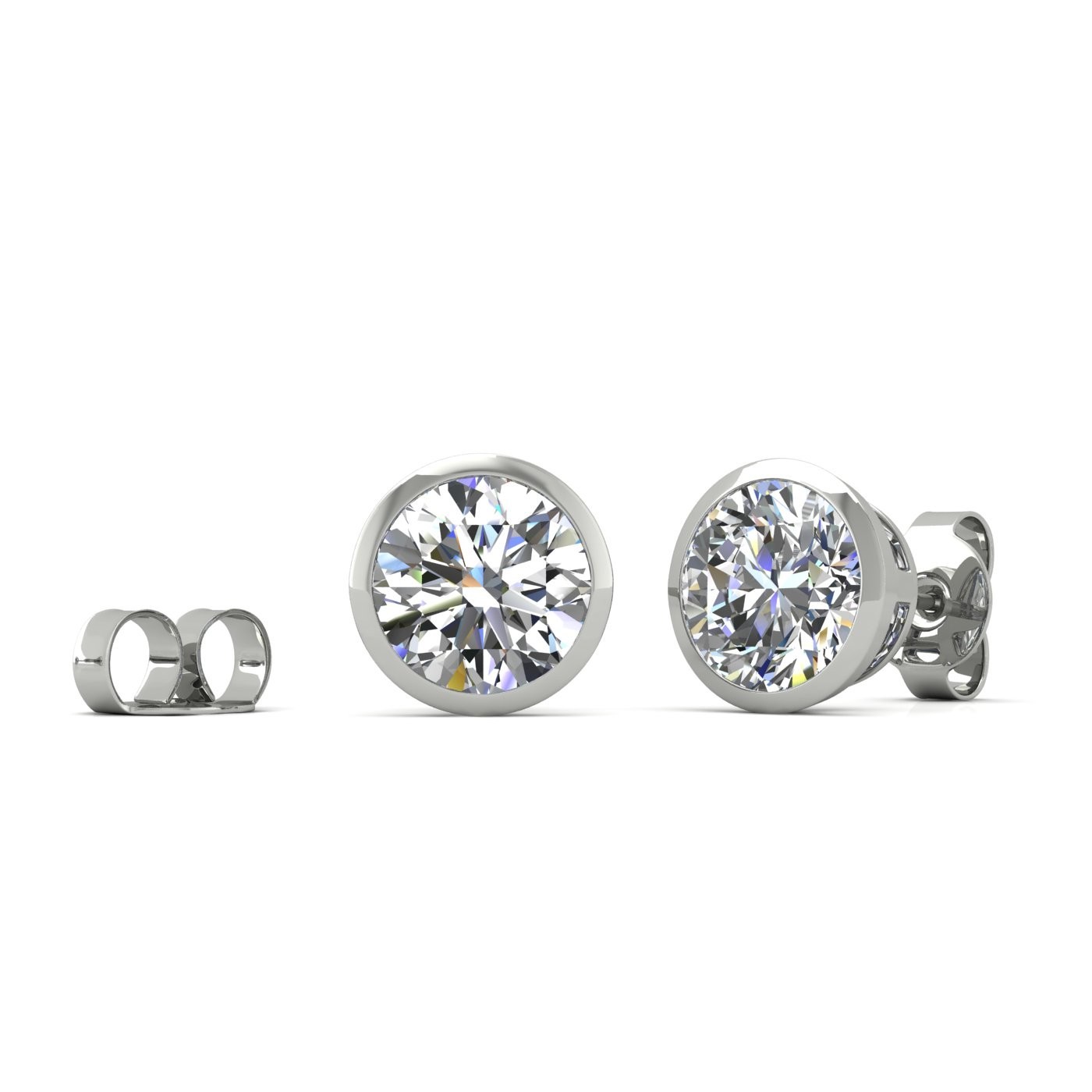 18k white gold  1.0 ct each (2,0 tcw) round brilliant cut diamond bezel set earring studs