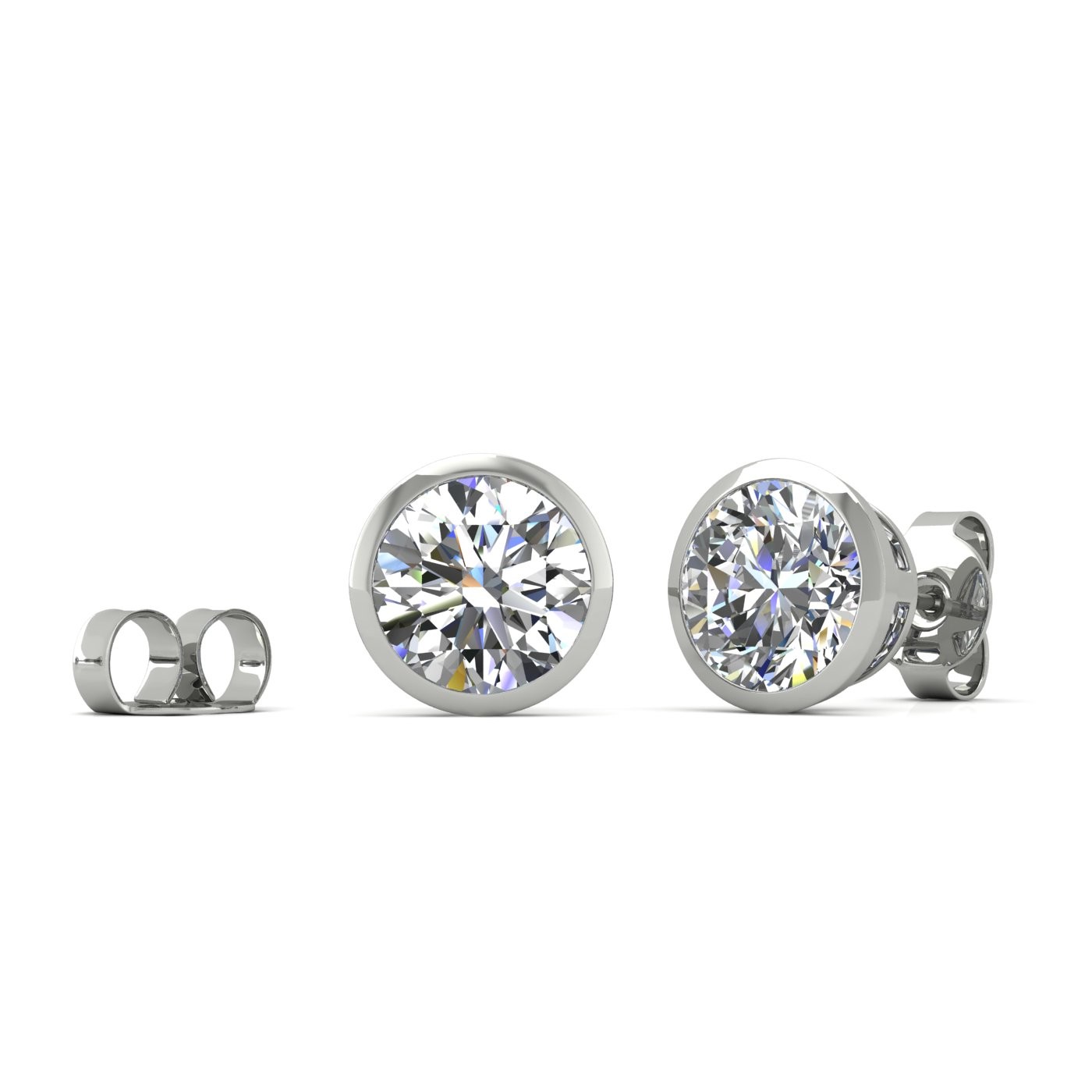 18k white gold 0,3 ct each (0,6 tcw) round brilliant cut diamond bezel set earring studs Photos & images