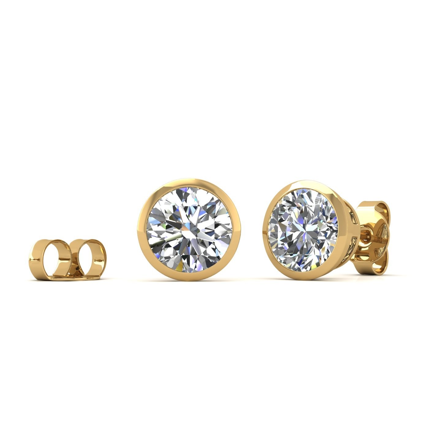 18k yellow gold  1.0 ct each (2,0 tcw) round brilliant cut diamond bezel set earring studs
