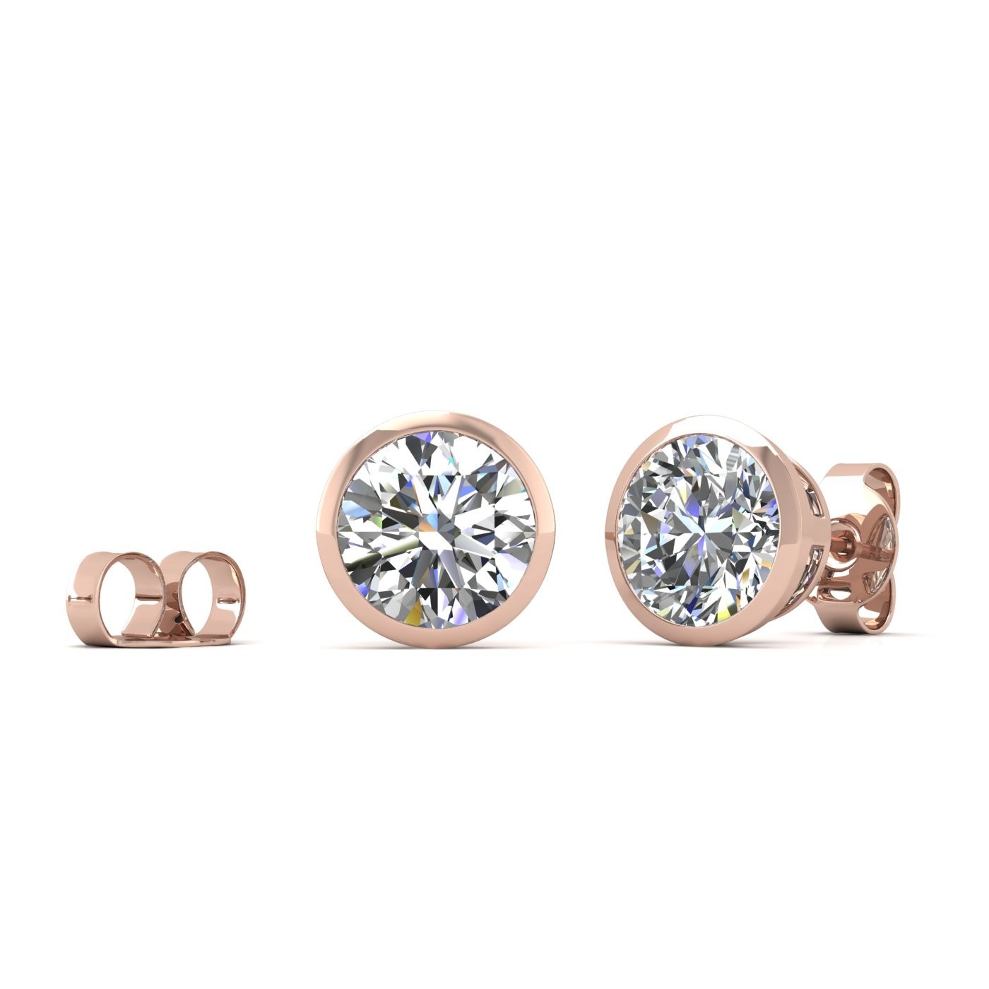 18k rose gold 1.0 ct each (2,0 tcw) round brilliant cut diamond bezel set earring studs