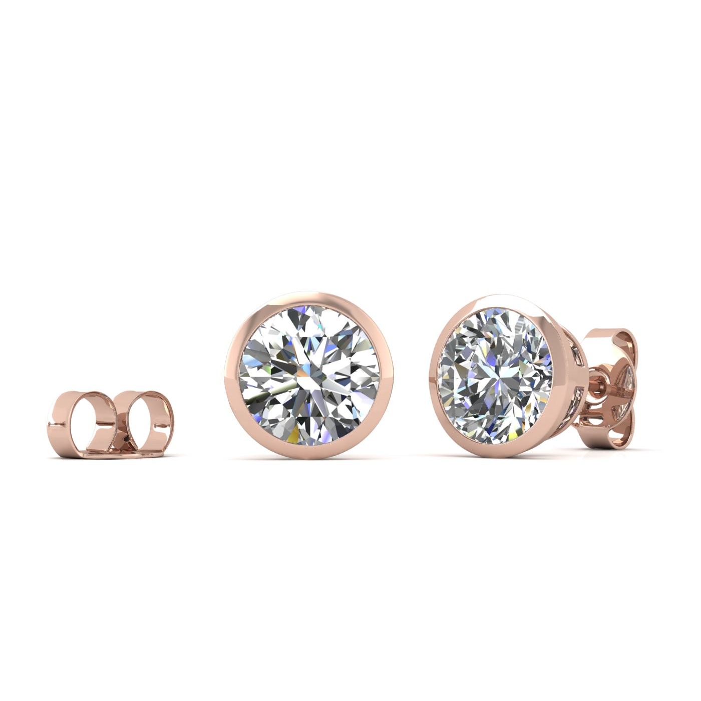 18k rose gold 1.5 ct each (3,0 tcw) round brilliant cut diamond bezel set earring studs Photos & images