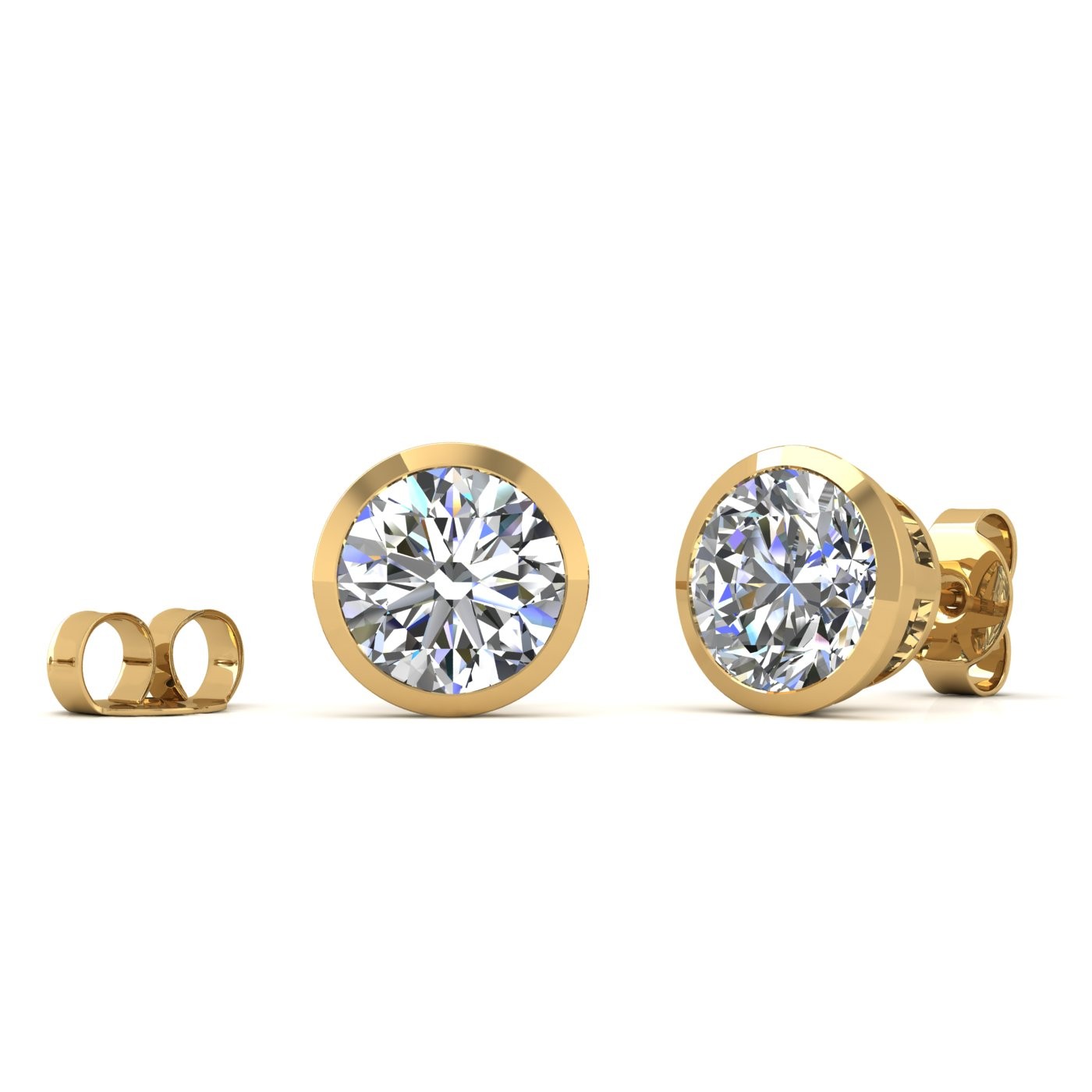 18k yellow gold 0,7 ct each (1,4 tcw) round brilliant cut diamond bezel set earring studs Photos & images