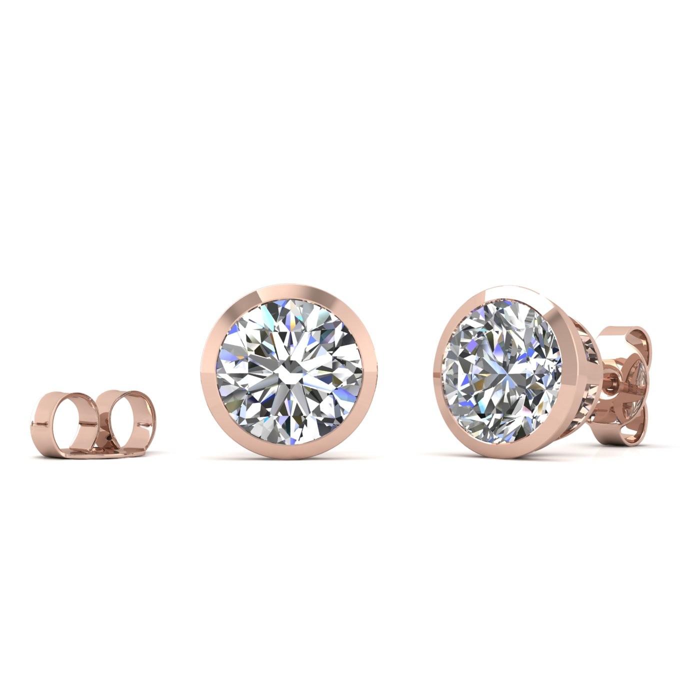 18k rose gold 2.0 ct each (4,0 tcw) round brilliant cut diamond bezel set earring studs Photos & images