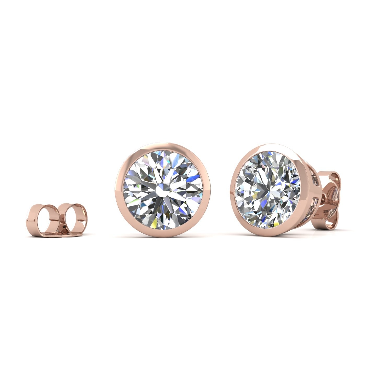 18k rose gold 1.5 ct each (3,0 tcw) round brilliant cut diamond bezel set earring studs
