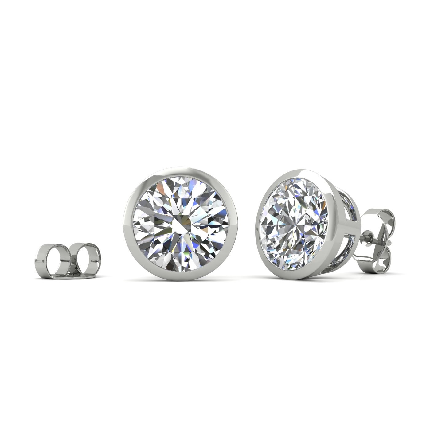 18k white gold 0,3 ct each (0,6 tcw) round brilliant cut diamond bezel set earring studs Photos & images
