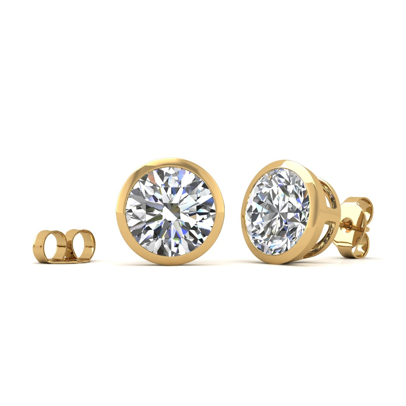 18k yellow gold 0,3 ct each (0,6 tcw) round brilliant cut diamond bezel set earring studs Photos & images
