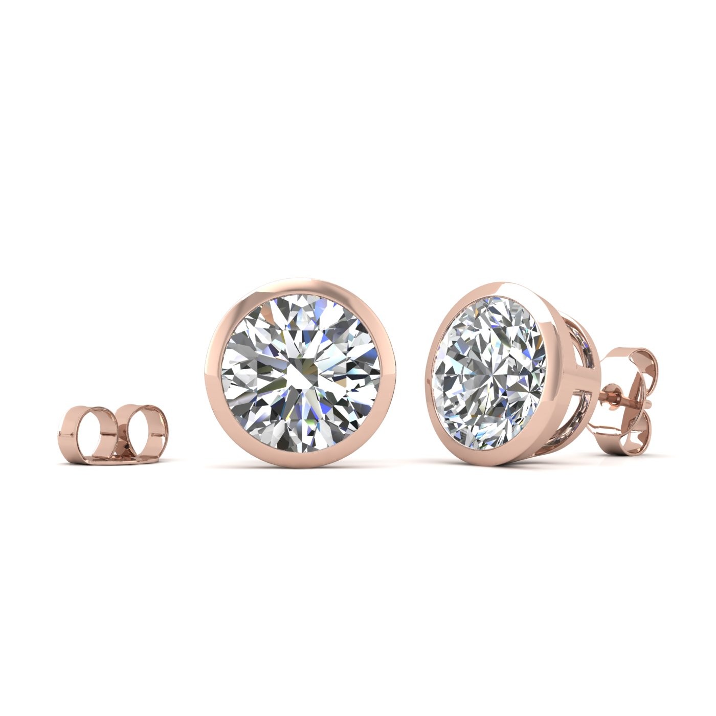 18k rose gold 1.0 ct each (2,0 tcw) round brilliant cut diamond bezel set earring studs Photos & images