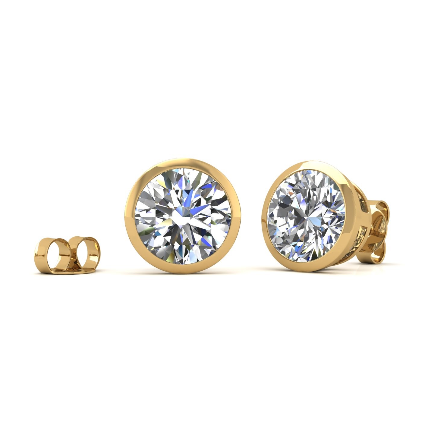 18k yellow gold 0,7 ct each (1,4 tcw) round brilliant cut diamond bezel set earring studs Photos & images