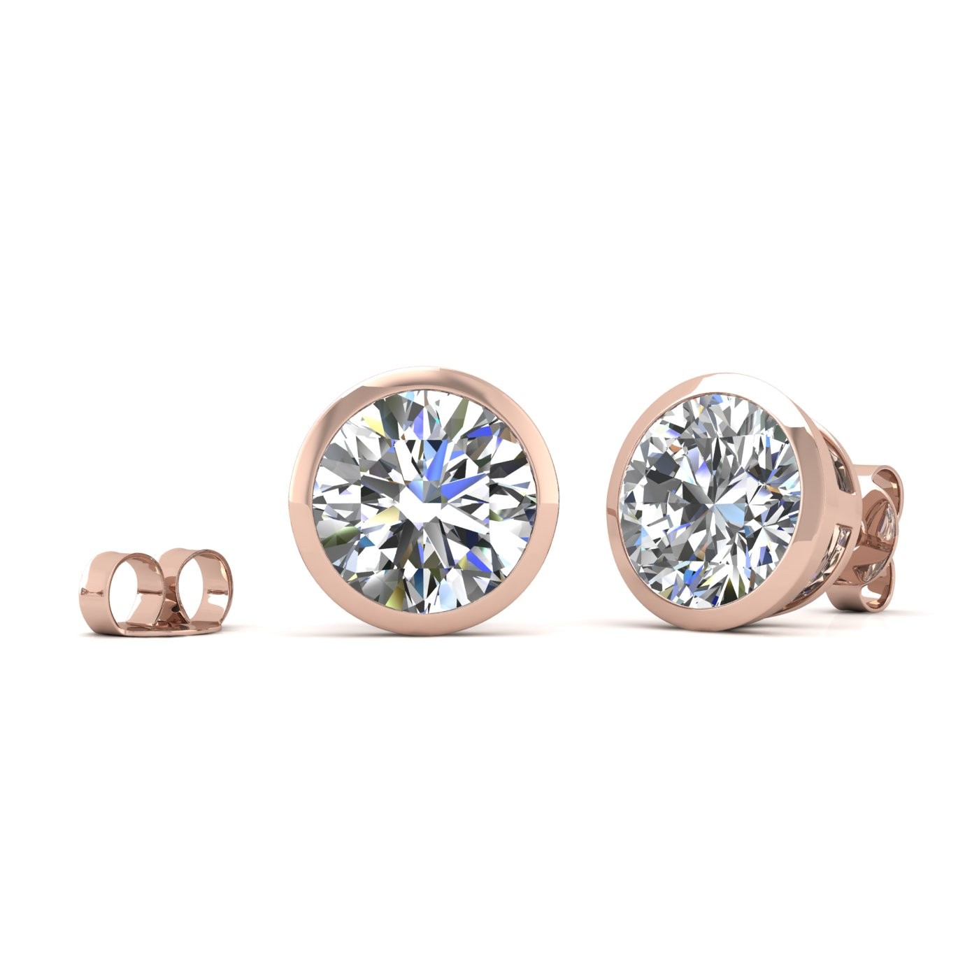 18k rose gold 0,5 ct each (1,0 tcw) round brilliant cut diamond bezel set earring studs Photos & images