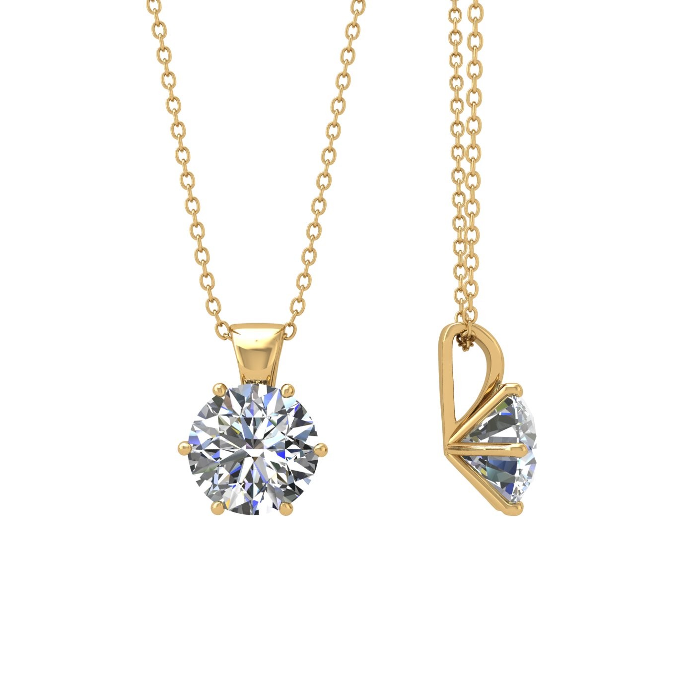 18k yellow gold 1.2 ct 6 prongs round shape diamond pendant