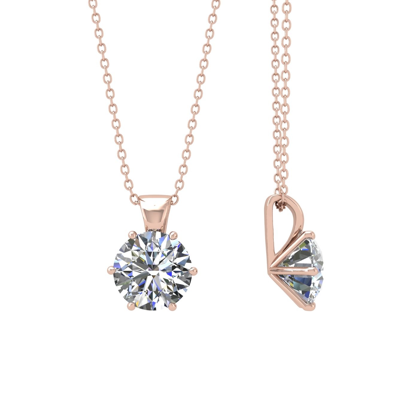 18k rose gold 1.2 ct 6 prongs round shape diamond pendant
