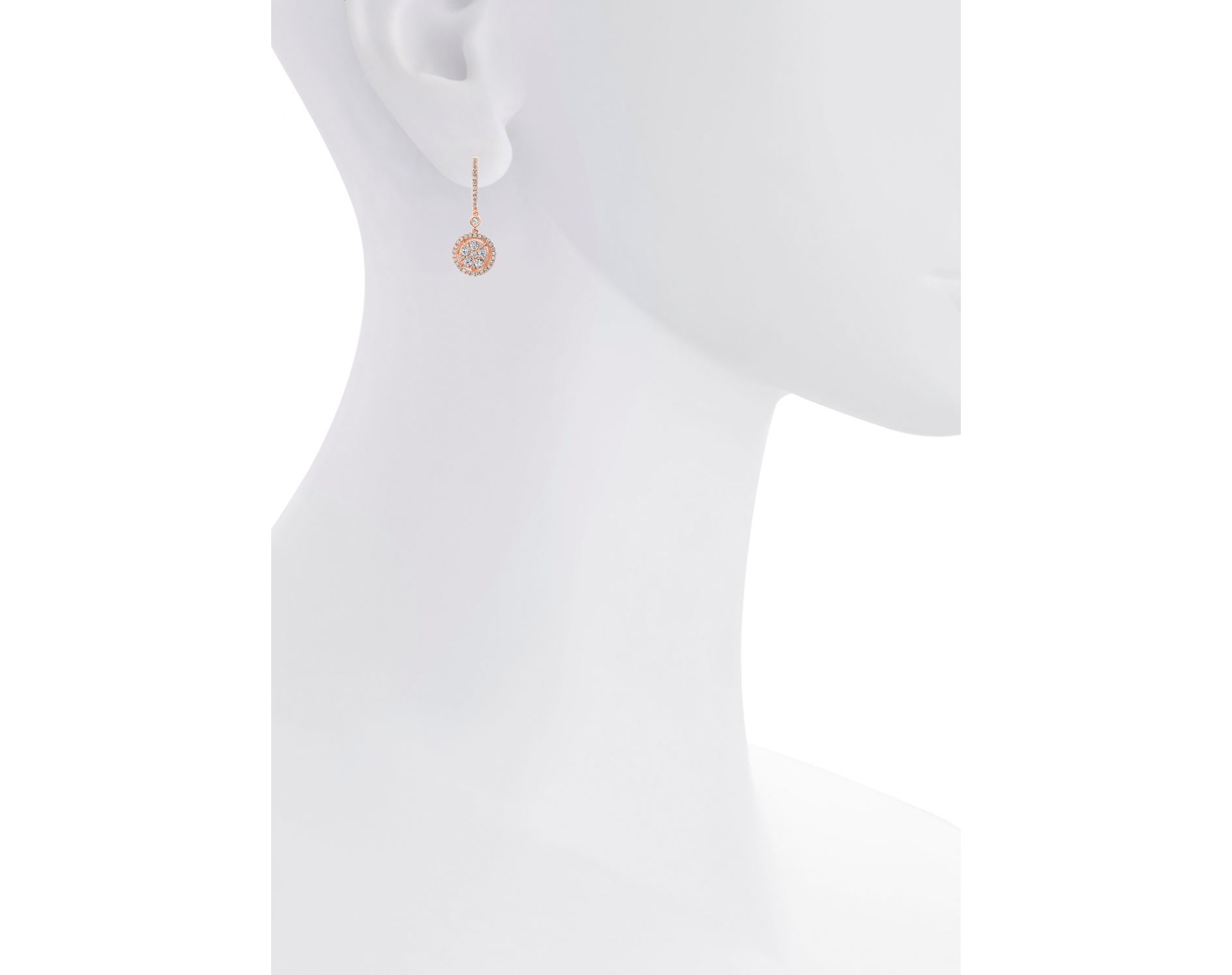18k rose gold halo illusion set diamond earrings with upstones