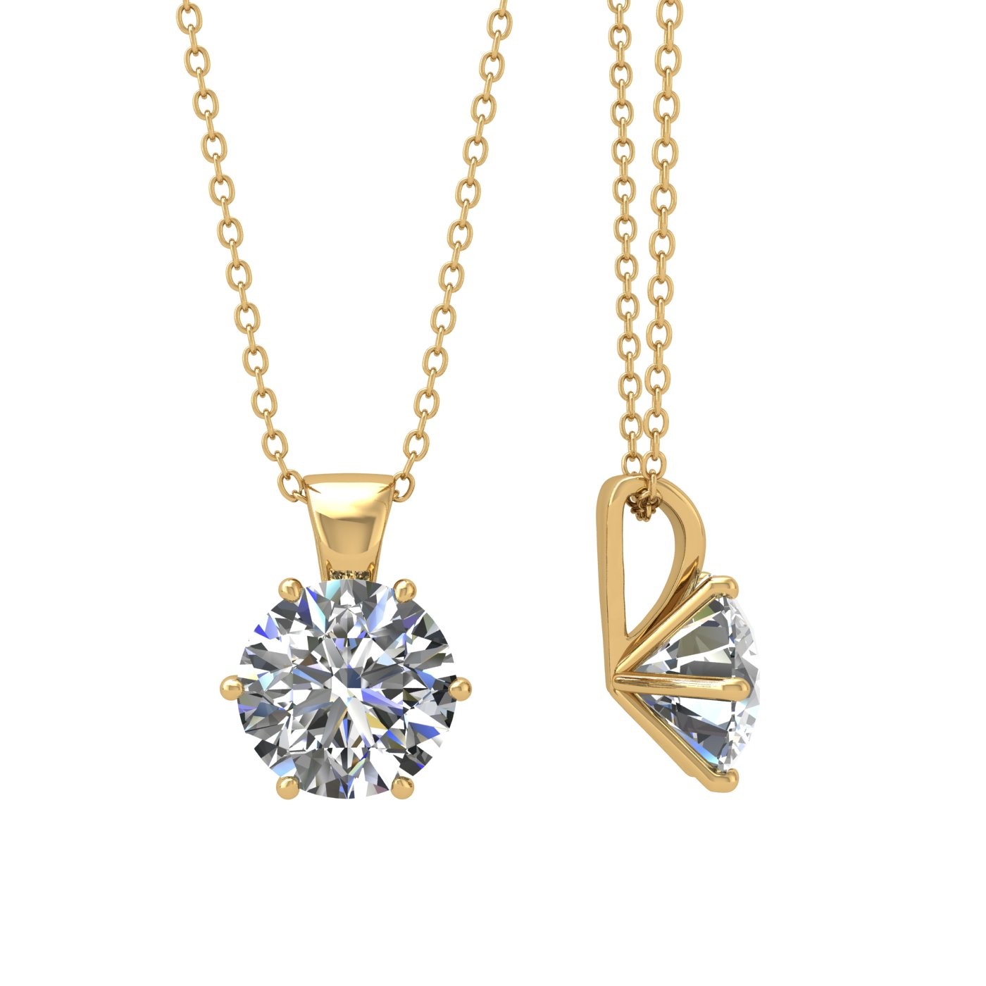 18k yellow gold 2.0 ct 6 prongs round shape diamond pendant