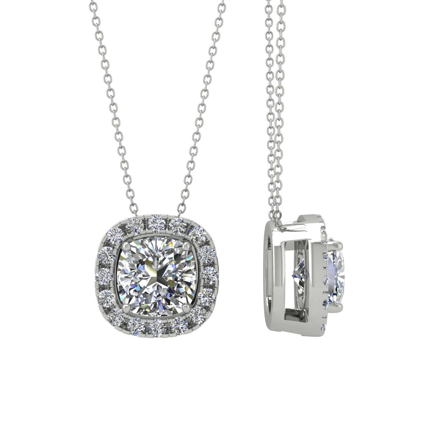 18k white gold 0,3 ct 4 prongs cushion shape diamond pendant with diamond pavÉ set halo Photos & images