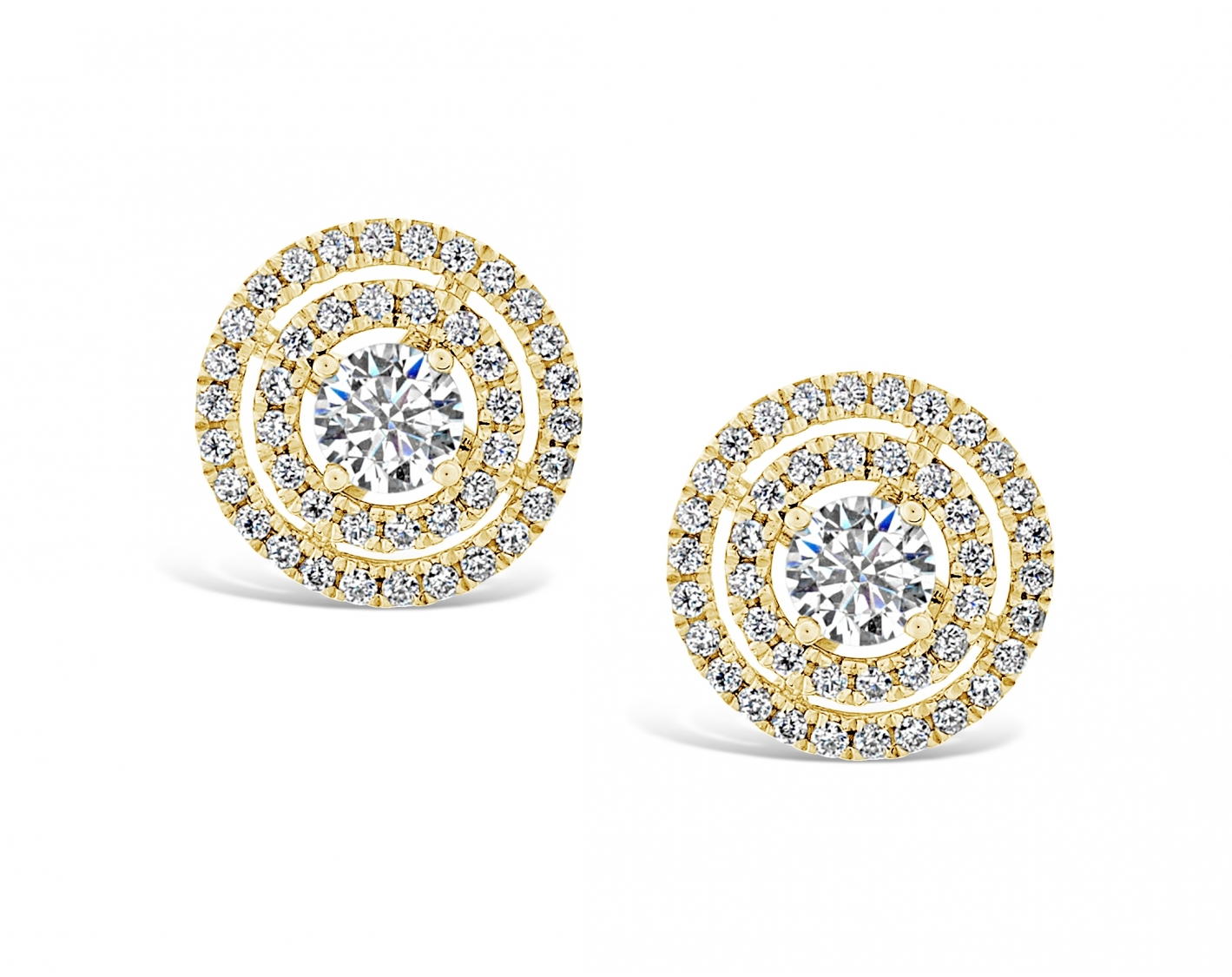 18k yellow gold double halo diamond earring studs