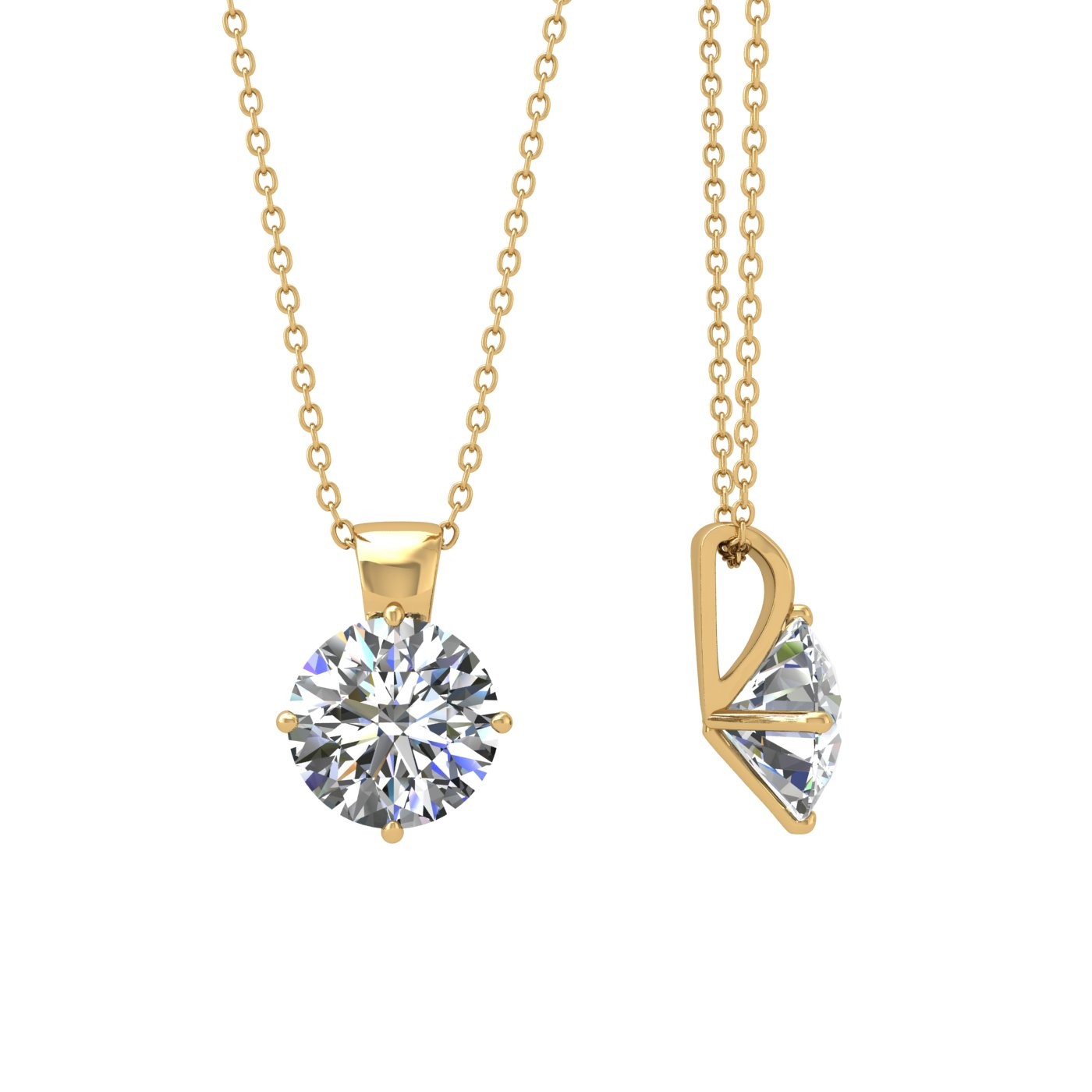 18k yellow gold 1 ct 4 prongs round shape diamond pendant