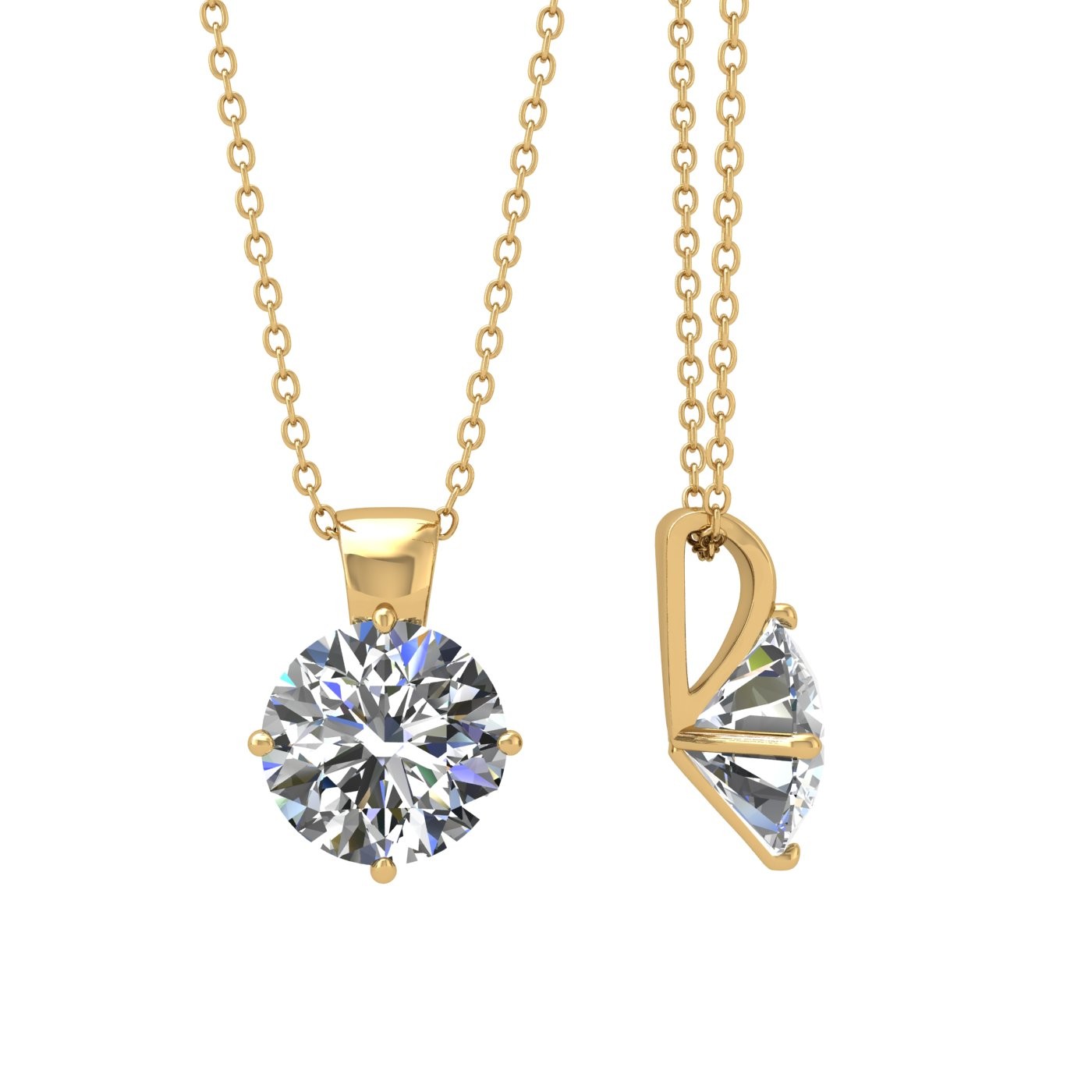 18k yellow gold  2 ct 4 prongs round shape diamond pendant