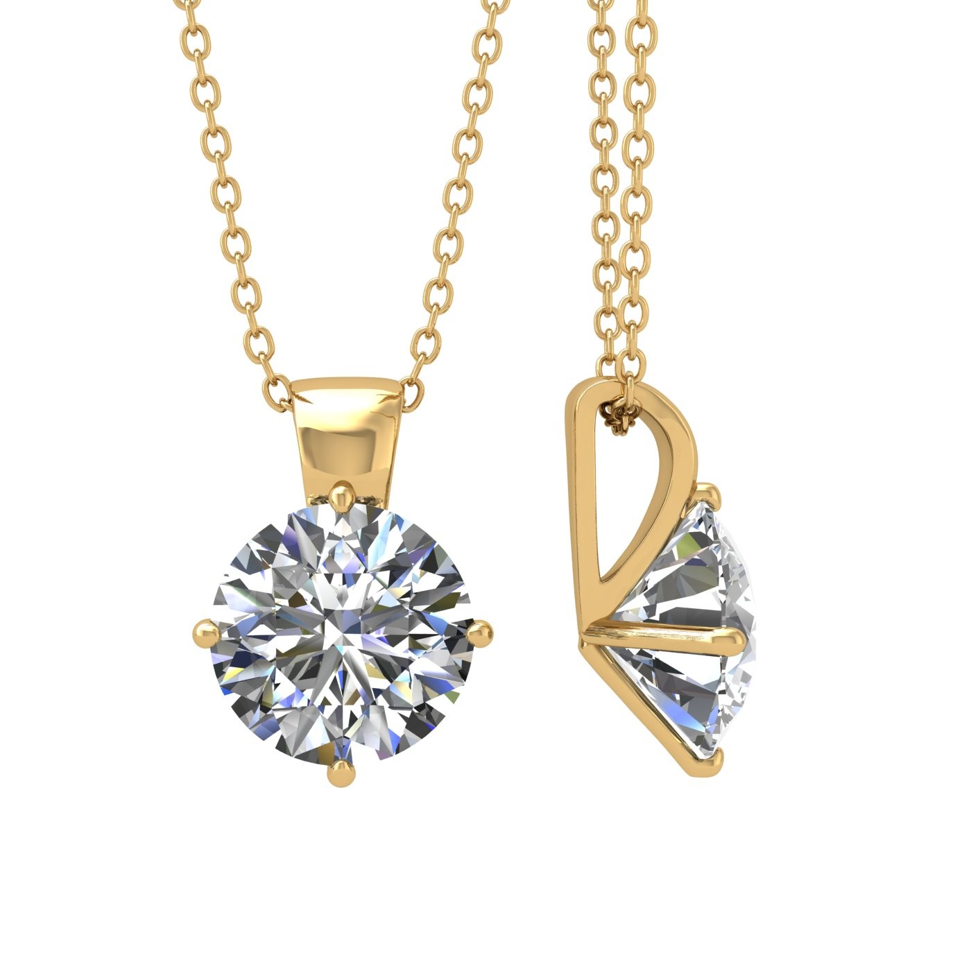 18k yellow gold  2,5 ct 4 prongs round shape diamond pendant