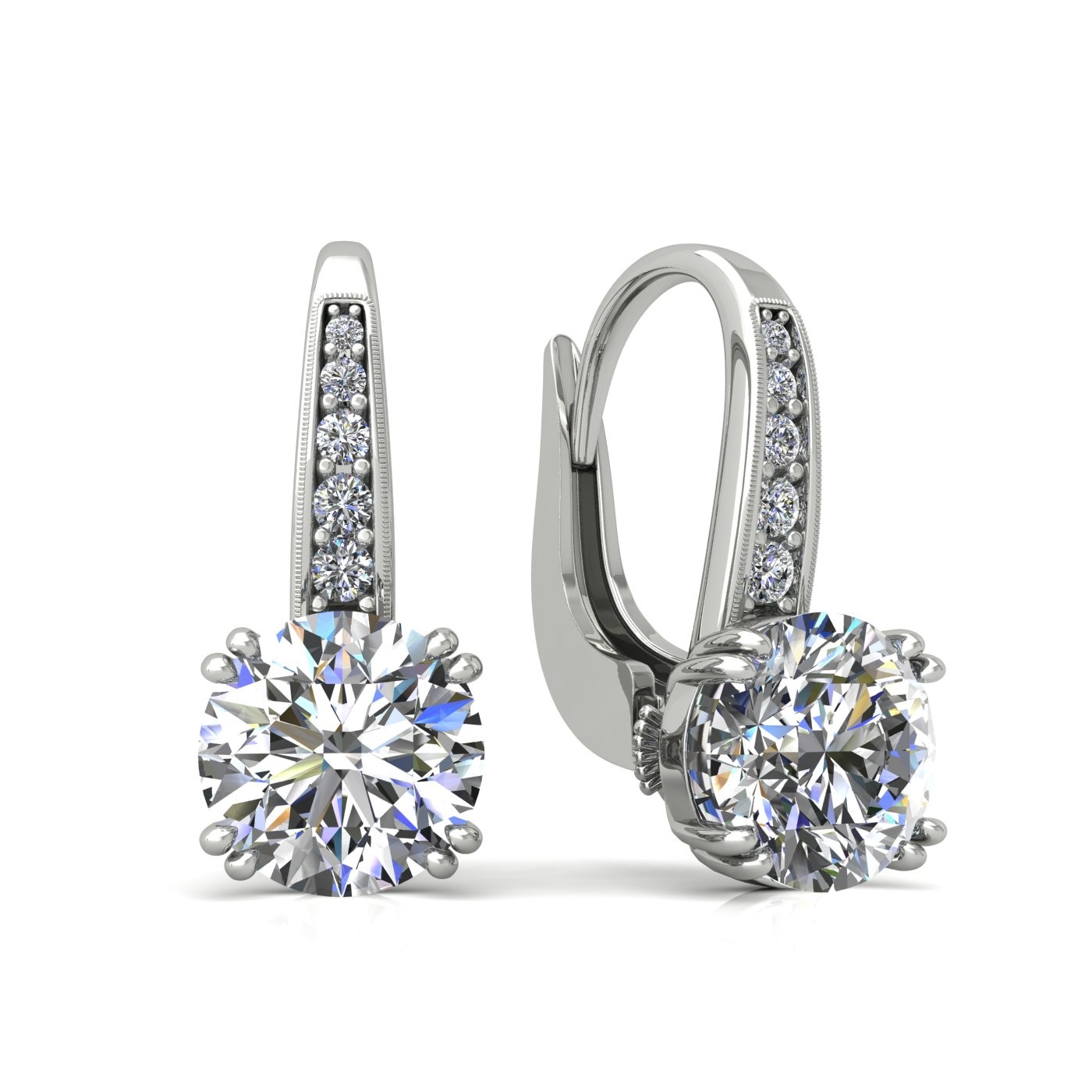 18K WHITE GOLD  0,3 CT EACH (0,6 CT TCW) 8 PRONGS ROUND SHAPE LEVERBACK DIAMOND EARRINGS